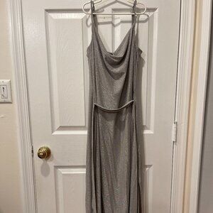 Express Silver Maxi Dress with Tie Waist